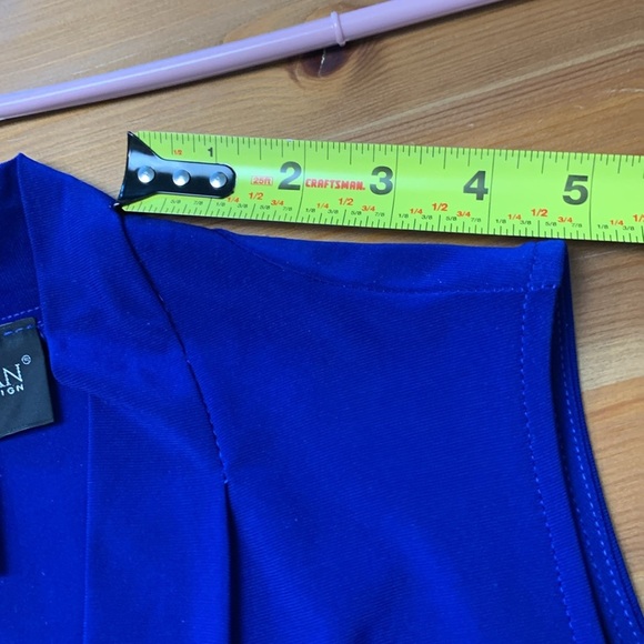 Frank Lyman Blue Professional Short Sleeve Tunic style Top, 4 Way Stretch - Picture 5 of 8